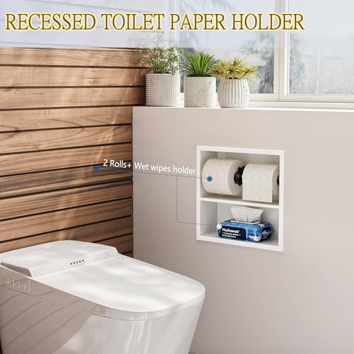 Neodrain White Recessed Toilet Paper Holder,Double Layer Wet Tissue Holder | Space-Saving Wall Niche Cabinet Storage, Rustproof & Durable,For Bathroom, Kitchen & Vanity - color: White