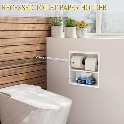 Neodrain White Recessed Toilet Paper Holder,Double Layer Wet Tissue Holder | Space-Saving Wall Niche Cabinet Storage, Rustproof & Durable,For Bathroom, Kitchen & Vanity - color: White