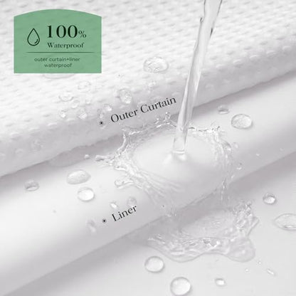 White Hook Free Waffle Shower Curtain & Snap-in Fabric Liner,54x81 | Less Time to install, 3 in 1 Fabric Shower Curtain and Liner Set with Magnets, Stall, Long, Shower Curtains for Bathroom - color: A White, size: 54"W x 81"L (Pack of 1)