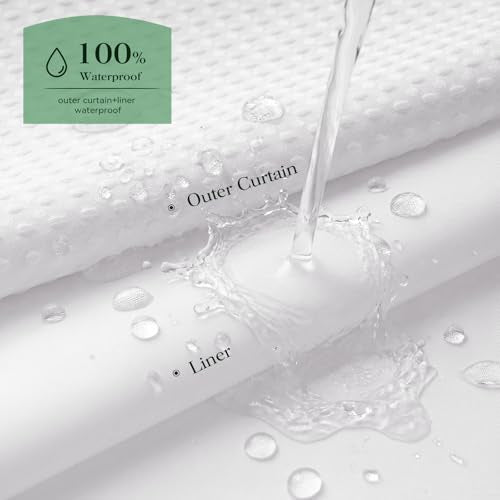 White Hook Free Waffle Shower Curtain & Snap-in Fabric Liner,48x75 | Less Time to install, 3 in 1 Fabric Shower Curtain and Liner Set with Magnets, Stall, Shower Curtains for Bathroom - color: A White, size: 48"W x 75"L (Pack of 1)