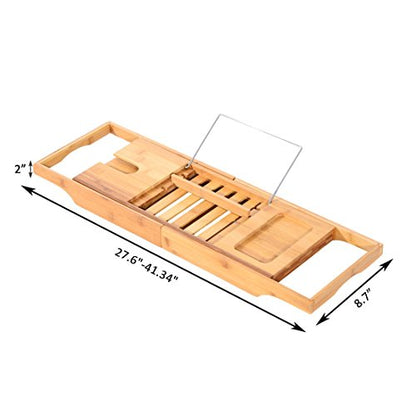 Bathtub Rack Bamboo Shelf Shower Tub Book Reading Tray Holder Stand Expandable