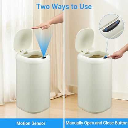 8 Gallon Smart Sensor Trash Can, Touchless Automatic Stainless Steel Waste Bin with Lid, 30L Capacity for Kitchen, Bathroom, Office, Sleek Beige Design, Energy-Efficient Operation