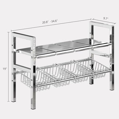 Large Under Sink Organizer 2 Tier Expandable Heavy Stainless Steel Shelf Adjustable Height for Under Kitchen Bathroom Sink Organizers and Storage (Large Size: 4 Panels 4 Storage Baskets) - size: Large size: 4 panels 4 storage baskets