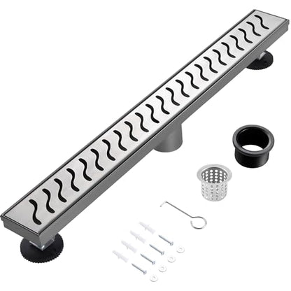 Linear Shower Drain, 24 inch Brushed Nickel | Including Hair Catcher and Removable Grate, 304 Stainless Steel, Easy to Install and Clean (Drain Base Not Included) - color: Brushed Nickel, size: 24 inch