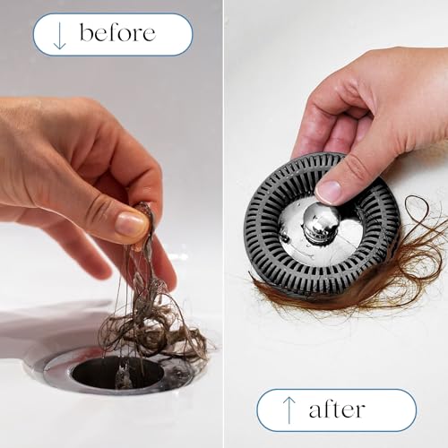 TubRing Pop-Up Drain Protector & Strainer Silicone Hair Catcher, Dark Gray | Easy snap-in design fits around bathtub stoppers. Customizable utility guard for clog prevention. Fits 1.85"- 2.16" drains. - color: Charcoal Gray