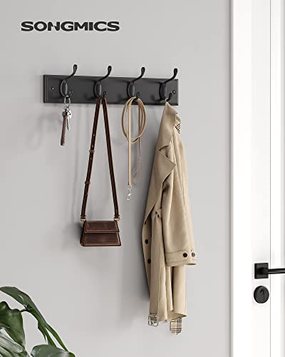 SONGMICS Wall-Mounted Coat Rack, Hook Rack, 4 Dual Metal Hooks, Black | For Coats, Bags, Keys, in the Entryway, Bedroom, Living Room ULHR023B01 - color: Black, size: 1 Pack-4 Hooks