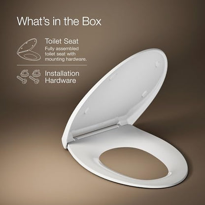 KOHLER K-30781-0 Willow Quiet-Close Elongated Toilet Seat Soft Close with Grip Tight Bumpers, Thermoset Plastic, White - style: Willow