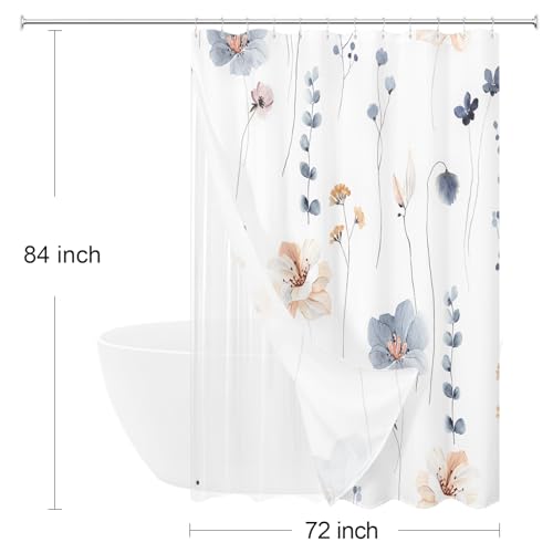 Extra Long 3 in 1 Shower Curtain Set, 72x84 | Extra Long 3 in 1 Shower Curtain Set, PEVA Liner Set & 12 Double Sided Steel Hooks, Waterproof Fabric Bathroom Curtain - color: Blue, size: 72"W x 84"L (Pack of 1)