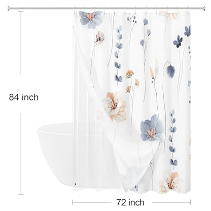 Extra Long 3 in 1 Shower Curtain Set, 72x84 | Extra Long 3 in 1 Shower Curtain Set, PEVA Liner Set & 12 Double Sided Steel Hooks, Waterproof Fabric Bathroom Curtain - color: Blue, size: 72"W x 84"L (Pack of 1)