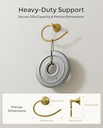 Gold Towel Ring Wall Mounted for Bathroom, Hand Towel Holder | Brushed 304 Stainless Steel Heavy Duty Towel Hanger Waterproof & Rustproof Towel Holder Raised Base - color: Gold