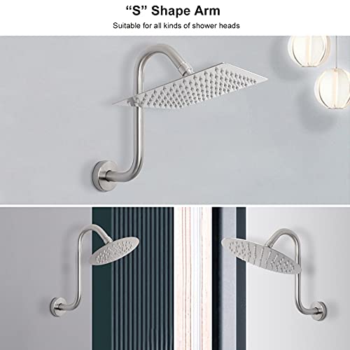 NearMoon S Shaped Shower Head Riser Arm, Shower Extender Arm with Flange, Standard 1/2" Connection- Bathroom Accessory (10 Inch, Brushed Nickel) - color: Brushed Nickel, style: 10 Inch