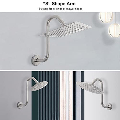 NearMoon S Shaped Shower Head Riser Arm, Shower Extender Arm with Flange, Standard 1/2" Connection- Bathroom Accessory (10 Inch, Brushed Nickel) - color: Brushed Nickel, style: 10 Inch
