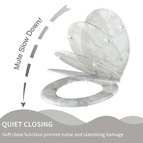 Angel Shield Marble Toilet Seat Durable Molded Wood with Quiet Close,Easy Clean Quick-Release Hinges (Elongated,Gray Marble) - color: Gray Marble-Elongated, size: Elongated-18.5”