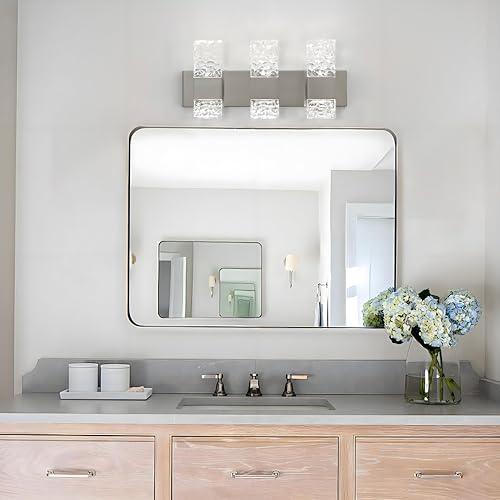 Modern Bathroom Vanity Light fixtures Over Mirror Brushed Nickel Crystal LED Bathroom Lighting fixtures 3 Lights 6000K - color: Brushed Nickel, size: 3 lights
