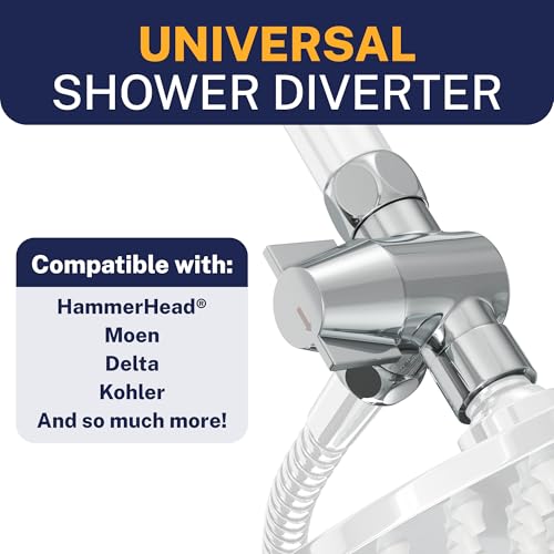 HammerHead Showers® Solid Metal 3 Way Shower Diverter Valve - Shower Arm Diverter Connects Fixed and Hand Held to Shower Arm - Shower Diverter for Dual Shower Head - Shower Splitter 2 Way - Chrome - color: Chrome
