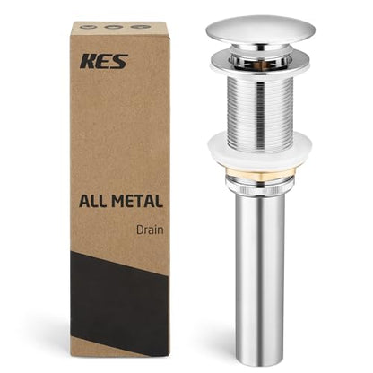KES Bathroom Sink Drain Without Overflow Vessel Sink Lavatory Vanity Pop Up Drain Stopper Polished Chrome for 1.6"-1.9" Sink Hole, All Metal Rustproof Brass and 304 Stainless Steel, S2008D-CH - color: Polished Chrome, style: NO Overflow, 1 Pack