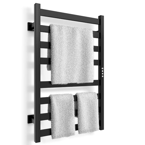 Towel Warmer, Towel Heater Rack for Bathroom, 8-bar Electric Towel Dryer Wall-Mounted Plug-in Bath Heater, 201 Stainless Steel Hot Towel Rack with Timer and Smart Temperature Control - color: Black