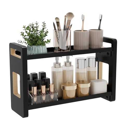 Bathroom Counter Organizer, Bathroom Sink Organizer, Vanity Shelf | Bathroom Organizers and Storage, Bathroom Countertop Organizer, Counter Shelf, Cologne Stand, Perfume Stand, Bathroom Decor - color: Black 2 Tier