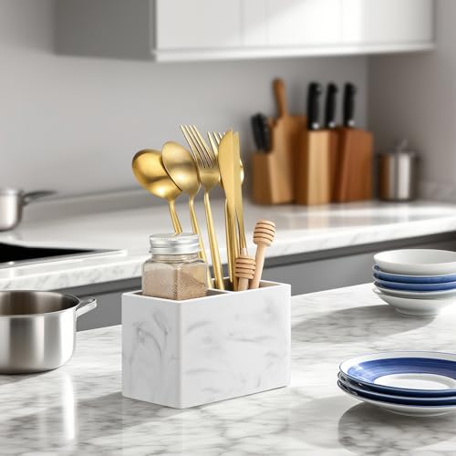 Luxspire Diatomite Toothbrush Holder, 2 Slots, Marble White | Fast Drying, Diatomaceous Earth, Electric Tooth Brush and Toothpaste Organizer, For Bathroom Kitchen Vanity Countertop - color: Marble White, style: 2 Slots