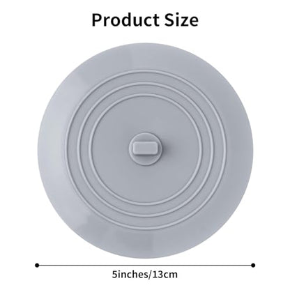 Vaincre 2PCS 5" Universal Silicone Bathtub Drain Stopper with Suction Seal | White and Gray, Leak Proof, Hair Trapping, Universal Fit, For Tub Sink Laundry Drain, Bathroom Kitchen Use, Easy Clean - color: Grey+white