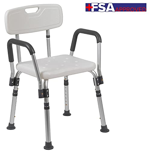 Flash Furniture Bath Shower Chair with Quick Release Back/Arms, White | Adjustable Height, Tool-Free Assembly, Non-Slip Feet, 300 LB Capacity - color: White