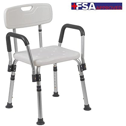 Flash Furniture Bath Shower Chair with Quick Release Back/Arms, White | Adjustable Height, Tool-Free Assembly, Non-Slip Feet, 300 LB Capacity - color: White
