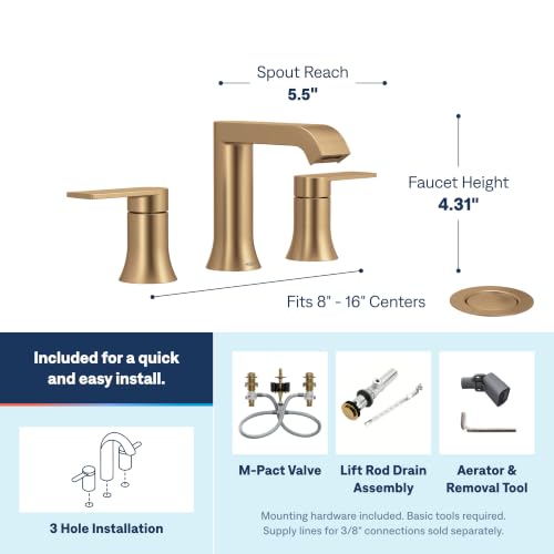 Moen Genta LX Bronzed Gold Two-Handle High Arc Widespread Bathroom Sink Faucet, for 3-Hole Setups, Valve Included, TV6708BZG - color: Bronzed Gold