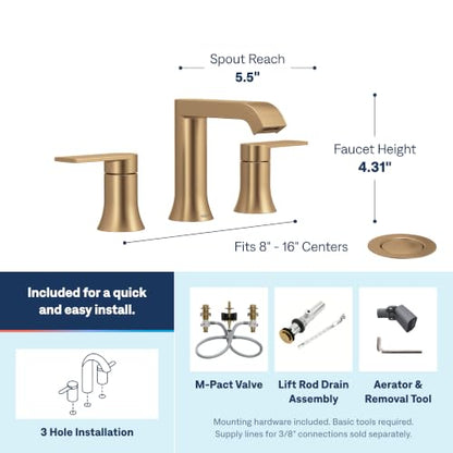 Moen Genta LX Bronzed Gold Two-Handle High Arc Widespread Bathroom Sink Faucet, for 3-Hole Setups, Valve Included, TV6708BZG - color: Bronzed Gold