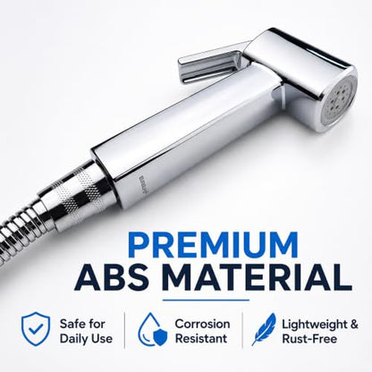 Handheld Bidet Sprayer for Toilet, Lockable Push Button, High Pressure Bathroom Sprayer, Cloth Diaper & Personal Hygiene Sprayer, Tank Mount No-Drill Install, Stainless Hose Set, Chrome Color - color: Chrome