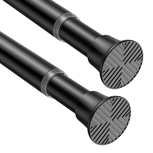 2Pcs Spring Tension Curtain Rod 24-46 Inch,Black Shower Curtain Rod | Spring Loaded Curtain Rod No Drilling, Adjustable Tension Rod for Windows Bedroom Bathroom Doorway Closet - color: Black, size: 24-46 inch-2pcs