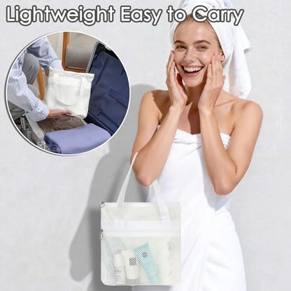 GYEUKHAM Portable Mesh Shower Caddy with 2 Zipper Pockets & Dual Handles, Quick-Drying Hanging Shower Tote for College Dorm, Gym, Travel & Camping, White - color: Small-White-1 Pack