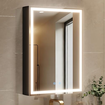 Spliceable Modular LED Lighted Bathroom Medicine Cabinet Mirror with Anti-Fog Aluminum Frame, Adjustable Lighting, Built-in Sockets & USB Ports – Wall Mounted (Right Hinge, 28" L x 20" W) - color: 20"×28" Led Right Hinge Cabinet