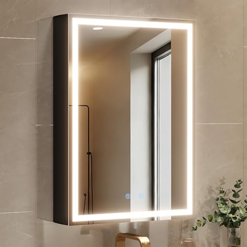 Spliceable Modular LED Lighted Bathroom Medicine Cabinet Mirror with Anti-Fog Aluminum Frame, Adjustable Lighting, Built-in Sockets & USB Ports – Wall Mounted (Right Hinge, 28" L x 20" W) - color: 20"×28" Led Right Hinge Cabinet