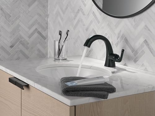 Delta Arvo 1 Hole Matte Black Bathroom Faucet with Sprayer, Single Hole Bathroom Sink Faucet with Pull Out Sprayer for Vanity, Push-Pop Drain, Matte Black 15840LF-BLPD - color: Matte Black
