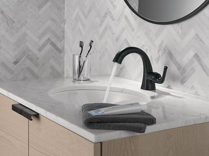 Delta Arvo 1 Hole Matte Black Bathroom Faucet with Sprayer, Single Hole Bathroom Sink Faucet with Pull Out Sprayer for Vanity, Push-Pop Drain, Matte Black 15840LF-BLPD - color: Matte Black