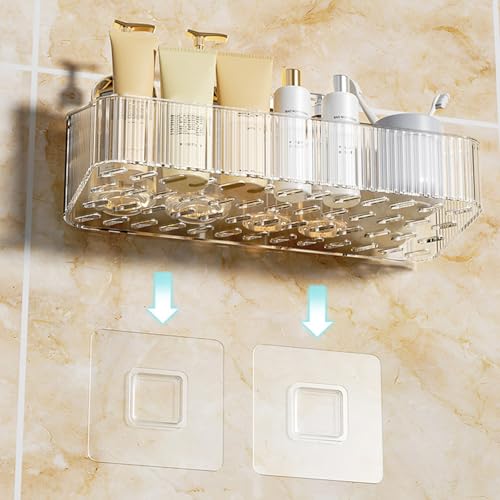 Adhesive Shower Caddys,Bath Organizers with Large Capacity,Not Drilling Bathroom Organizers Shelves Kitchen Racks - color: Clear