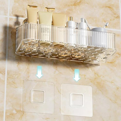 Adhesive Shower Caddys,Bath Organizers with Large Capacity,Not Drilling Bathroom Organizers Shelves Kitchen Racks - color: Clear