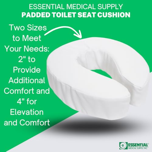 Essential Medical Supply Foam Padded Toilet Seat Cushion Riser with Hook and Loop Attachment for Toilet Seat and Washable Vinyl Cover, 2" - size: 2 Inch (Pack of 1)