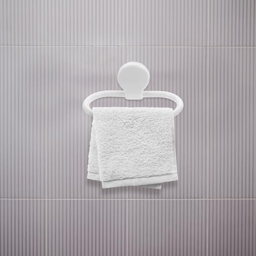 BESPORTBLE 2pcs Adhesive Hand Towel Holder Rings Wall Mounted Towel Rack for Bathroom Kitchen No Drill Sticky for Home Decor Pink and White
