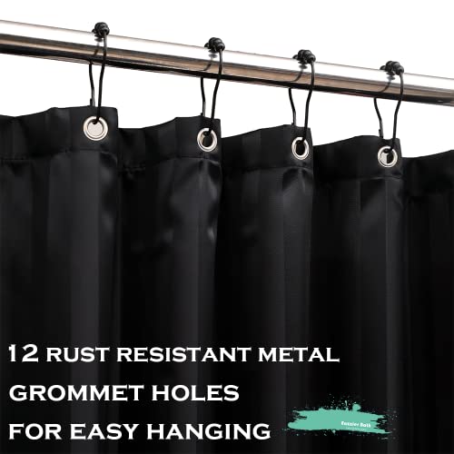 Waterproof Fabric Shower Curtain or Liner with Bottom Weight,72"x72" Black Strip Soft Hotel Quality Cloth 2-in-1 Shower Curtain with 12 Metal Grommet Holes,Light-Weight & Machine Washable