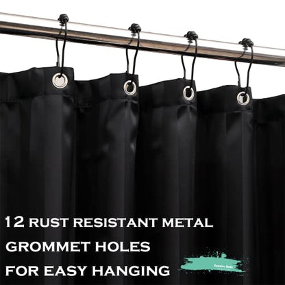 Waterproof Fabric Shower Curtain or Liner with Bottom Weight,72"x72" Black Strip Soft Hotel Quality Cloth 2-in-1 Shower Curtain with 12 Metal Grommet Holes,Light-Weight & Machine Washable