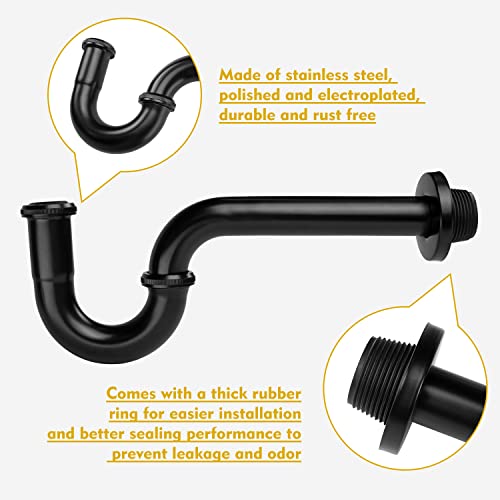 Stainless Steel P-Trap - 1 1/4 Inch Bathroom Basin Sink Waste Trap with Reducing Washer, Matte Black - color: Black