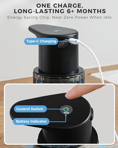 Automatic Soap Dispenser Touchless, Rechargeable Liquid Soap Dispenser | with Adjustable Dispensing Levels,10oz/300ml, IPX7 Waterproof Infrared Sensor for Bathroom & Kitchen Countertop - color: Black, style: Liquid