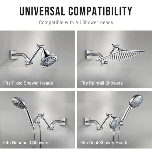 G-Promise 6 Inch Shower Extender with 6 Inch Shower Arm and Flange(Chrome) | Solid Brass Construction, Height and Angle Adjustable, Standard Connection Thread, All Installation Tools Included - color: Chrome, style: 6 Inch