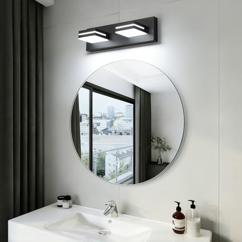 SineRise LED Modern Bathroom Vanity Light Fixtures, Modern Acrylic Bathroom Wall Lighting Fixtures Over Mirror, 2-Light, 15.5-Inch, Black, White - color: Black, White, size: 2-Light, 15.5-Inch