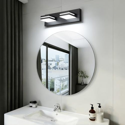 SineRise LED Modern Bathroom Vanity Light Fixtures, Modern Acrylic Bathroom Wall Lighting Fixtures Over Mirror, 2-Light, 15.5-Inch, Black, White - color: Black, White, size: 2-Light, 15.5-Inch