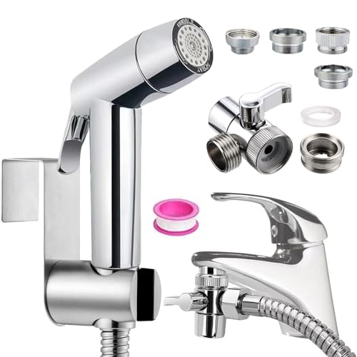 Handheld Bidet Sprayer Toilet Bathroom Douche Cloth Washing Diaper Cleaning Shower Head with 59in Hose and G1/2, 55/64", 15/16" Faucet Adapters, Hair Washing, Dog Shower and More
