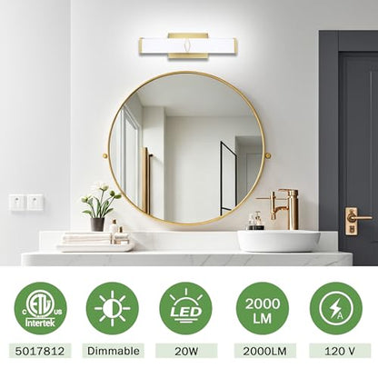 16 Inch Bathroom Vanity Light 2000LM, 5700K Daylight White Modern Bathroom Light Dimmable, AC 120V 20W Gold LED Vanity Lighting Fixtures Wall Sconce ETL Certified, 2Pack - color: Gold-5700K, size: 16 INCH(2 Pack)
