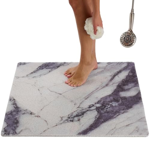 Square Shower Mat - Non Slip Shower Mats for Inside Shower - Extra Large 31x31 Shower Floor Mat Non Slip - Square Bath Mat for Shower - Secure Anti Slip Loofah Shower Bath Mat (31x31 Blue Grey) - color: Marble Blue Gray, size: 31" x 31" (Square)