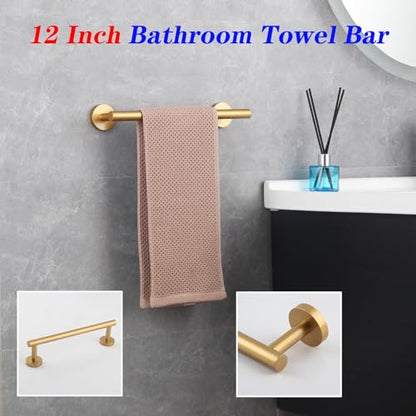 GERZWY 12-Inch Bathroom Towel Bar Modern Round Style Gold Stainless Steel Hand Towel Holder Wall Mount AG1101C30.5-BE - color: Gold, size: 12 Inch (Pack of 1)